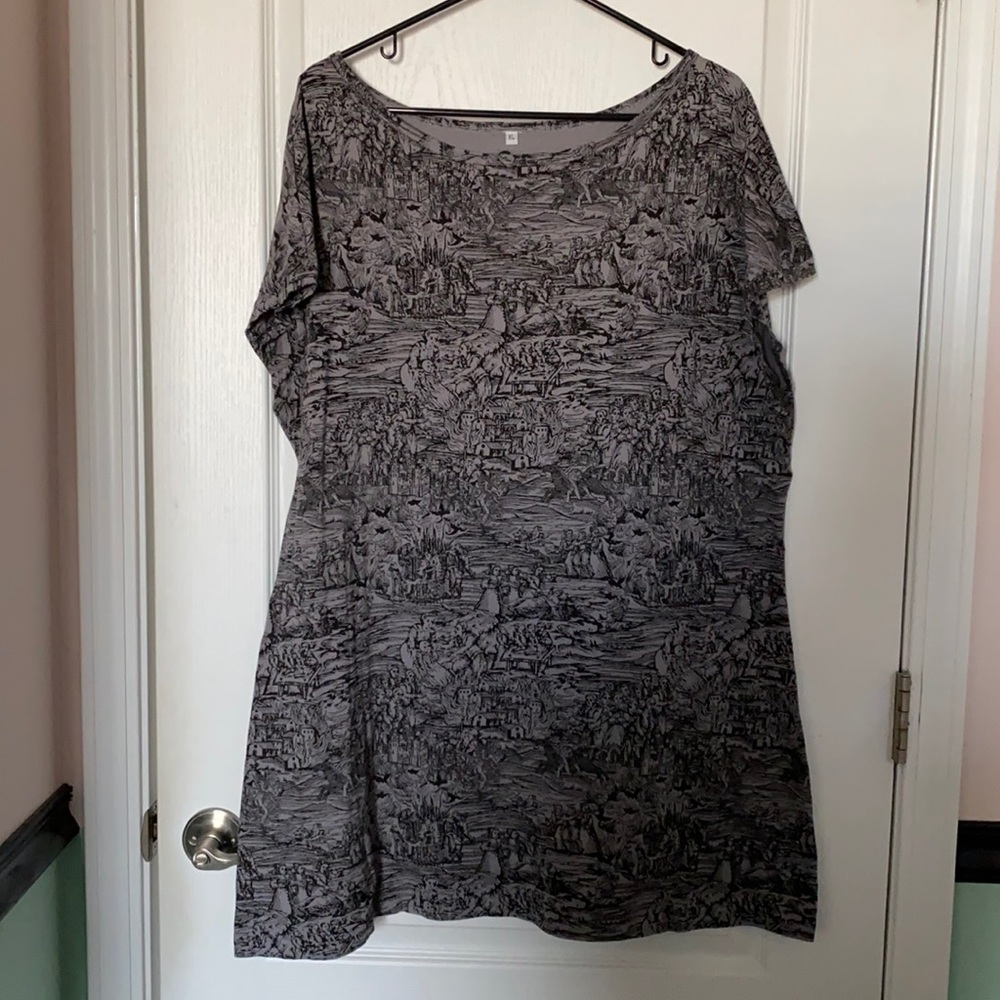 Pretty Snake Witch Woodblock Print T-Shirt Dress